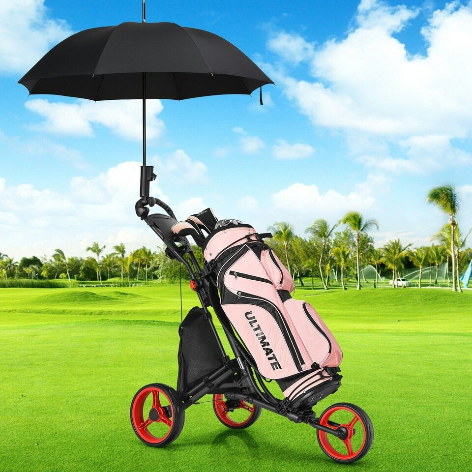 image 1 of COSTWAY 3 Wheel Golf Push Cart Folding Golf Holder Red