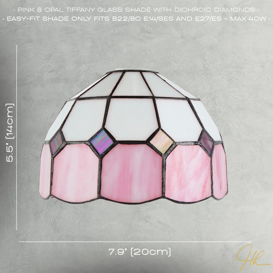 image 1 of Traditional Soft Pink and Opal White Tiffany Glass Pendant Light Shade | Pink | Pink | 1
