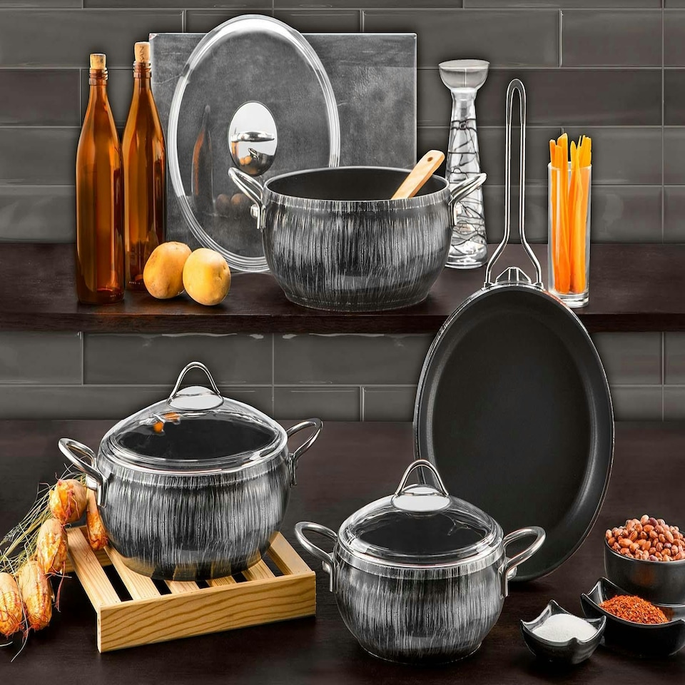 image 1 of Alize Collection 7-Piece Non-Stick Granite Cookware Set (Silver)
