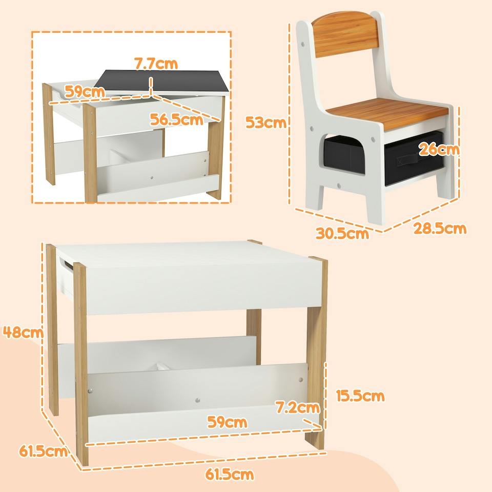 image 1 of HOMCOM 3-Piece Kids Table and Chair Set for Nursery, Playroom, Classroom Brown