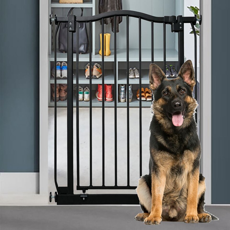 image 1 of Bettacare Extra Tall Curved Top Dog Gate, 71cm - 80cm, Matt Black, Extra Tall 100cm in Height, Pressure Fit Pet Gate
