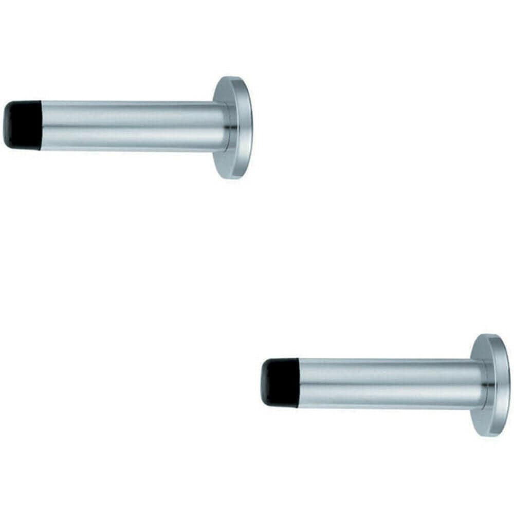 Loops 2x Wall Mounted Doorstop Cylinder on Round Rose 72 x 16mm Polished Aluminium