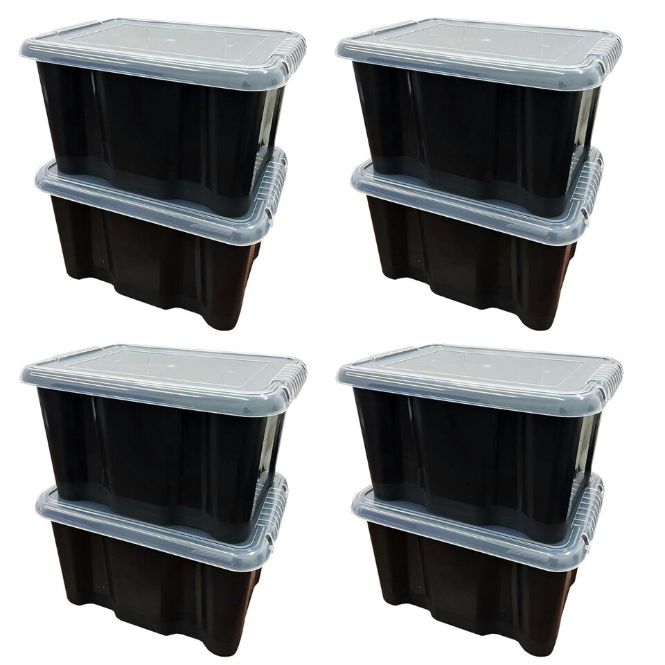 image 1 of 2 x 24 Litre Large Black Plastic Storage Containers With Lids For Home & Office Black