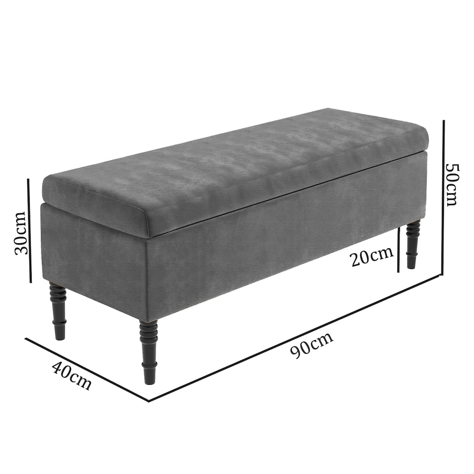 image 1 of 90cm Paris Plain Ottoman Storage Bench -Naples Shoes Bench with Black Turned Wooden Legs - Dark Grey Upholstery Storage Footstool