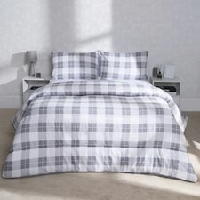 OHS Reversible Coverless 10.5 Tog Soft Plush All Year Round Duvet Cover and Pillowcase Bedding Set Grey | Grey Gingham | Single