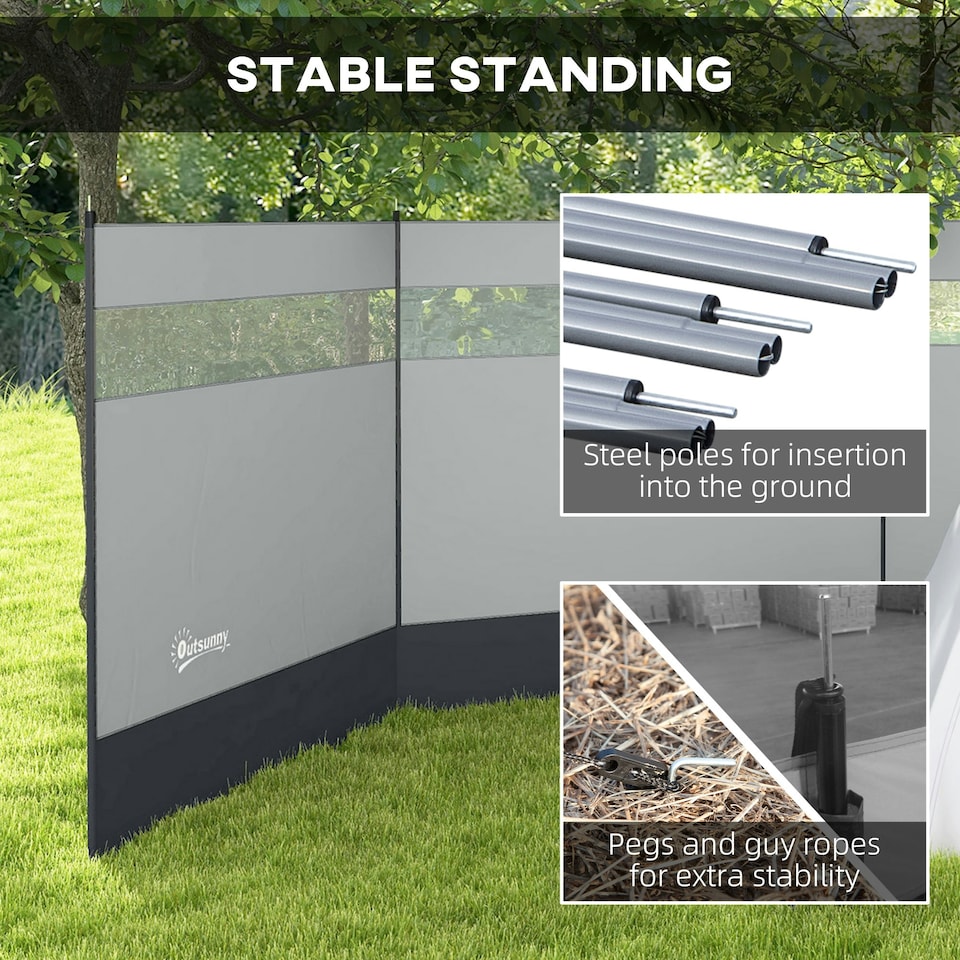 image 1 of Outsunny Camping Windbreaks with Clear Windows and Carry Bag, 440 x 140cm, Grey