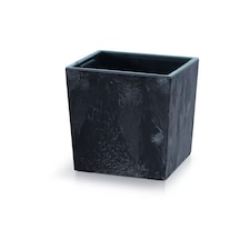 240mm Low Square Concrete Effect Plant Pot - 23.5x24x24 cm | Black | Black & Set of 1 | 1