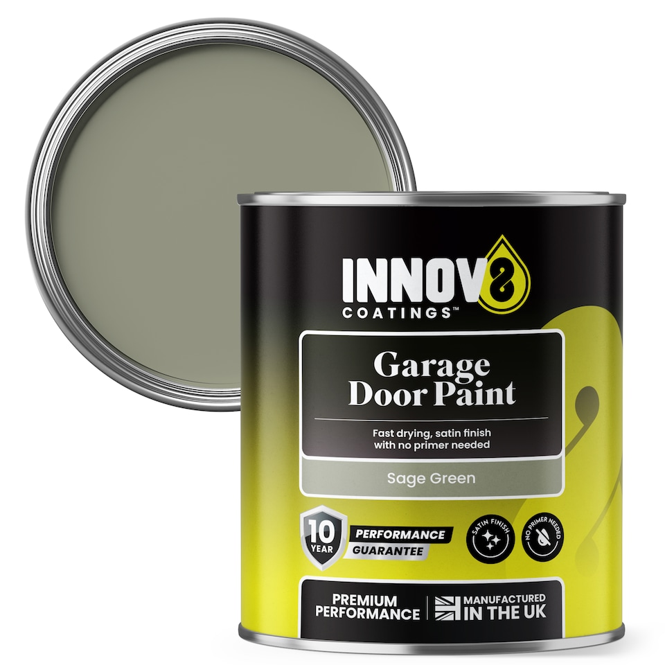 image 1 of Innov8 Coatings Garage Door Paint 750ml – Sage Green Satin Finish – Exterior Metal Door Paint – Weatherproof & UV Resistant – 10 Year Guarantee