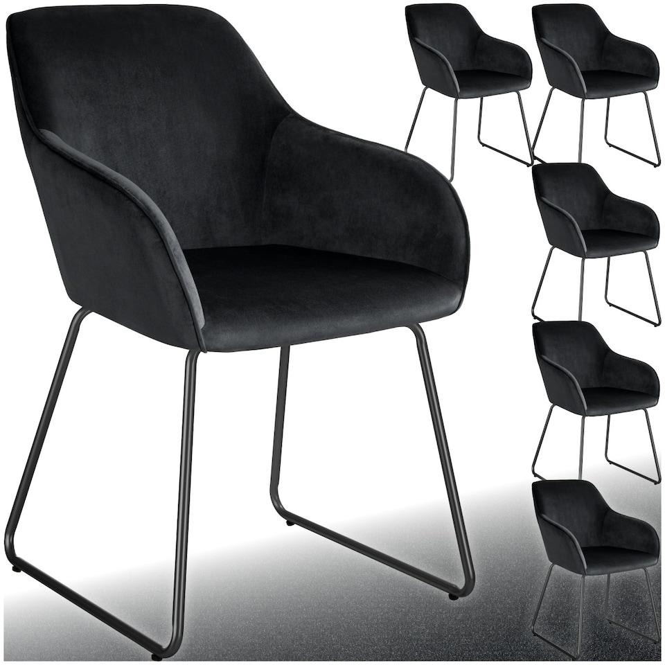 image 1 of Dining Chair Jeane - velvet look, cantilever frame - Set of 6 Black | Velvet Look Black/Black