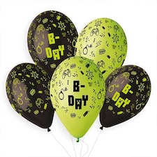TNT B-Day Gaming Green & Black Latex Balloons 33cm / 13 in - Pack of 6