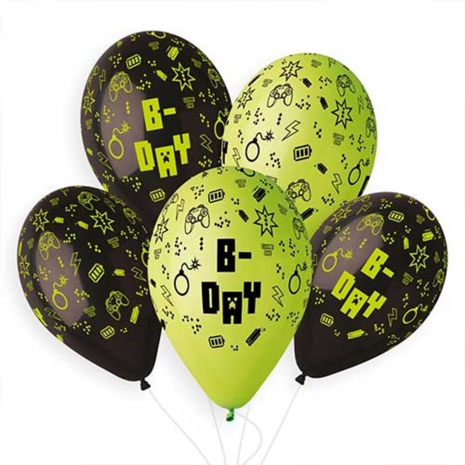 image 1 of TNT B-Day Gaming Green & Black Latex Balloons 33cm / 13 in - Pack of 6