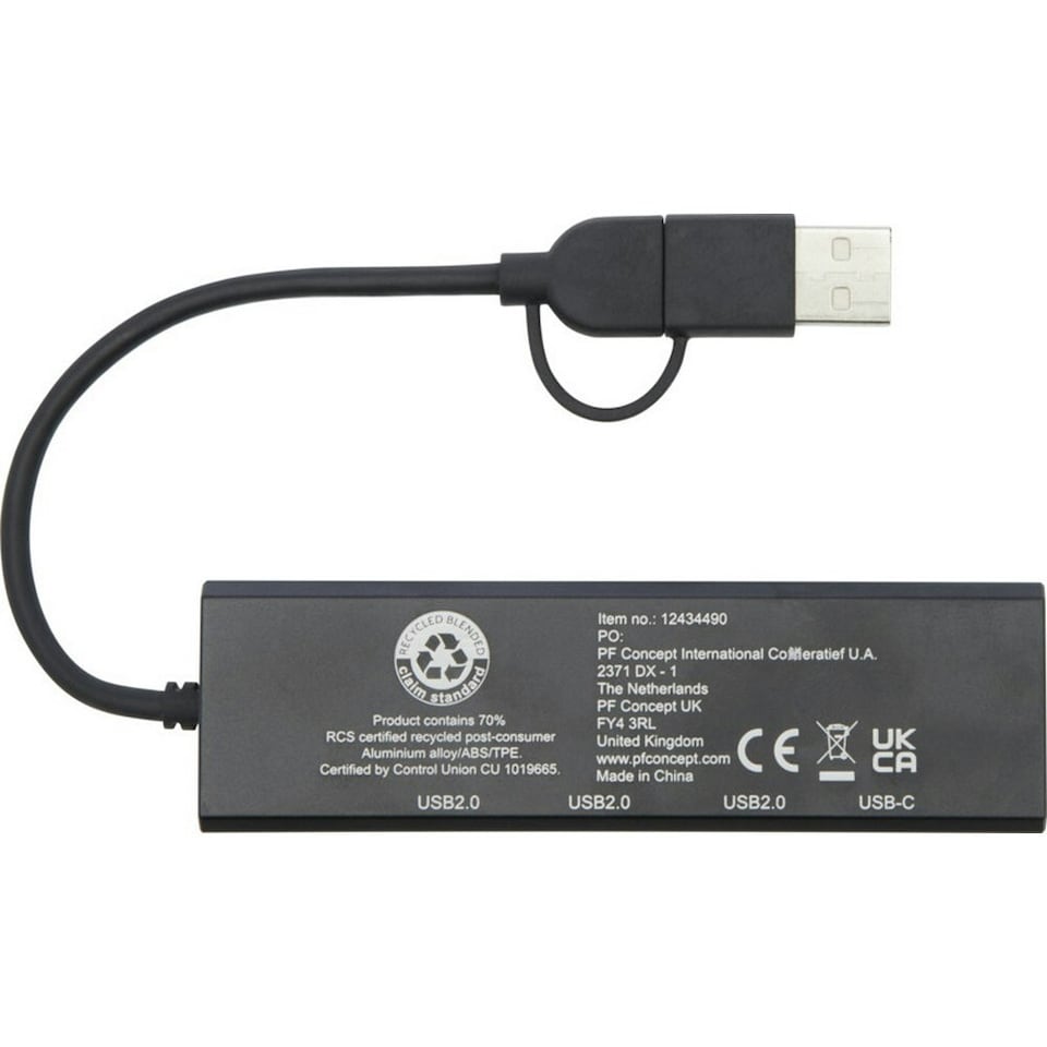 image 1 of Tekio Rise Recycled Aluminium USB 2.0 Hub - Solid Black - One Size