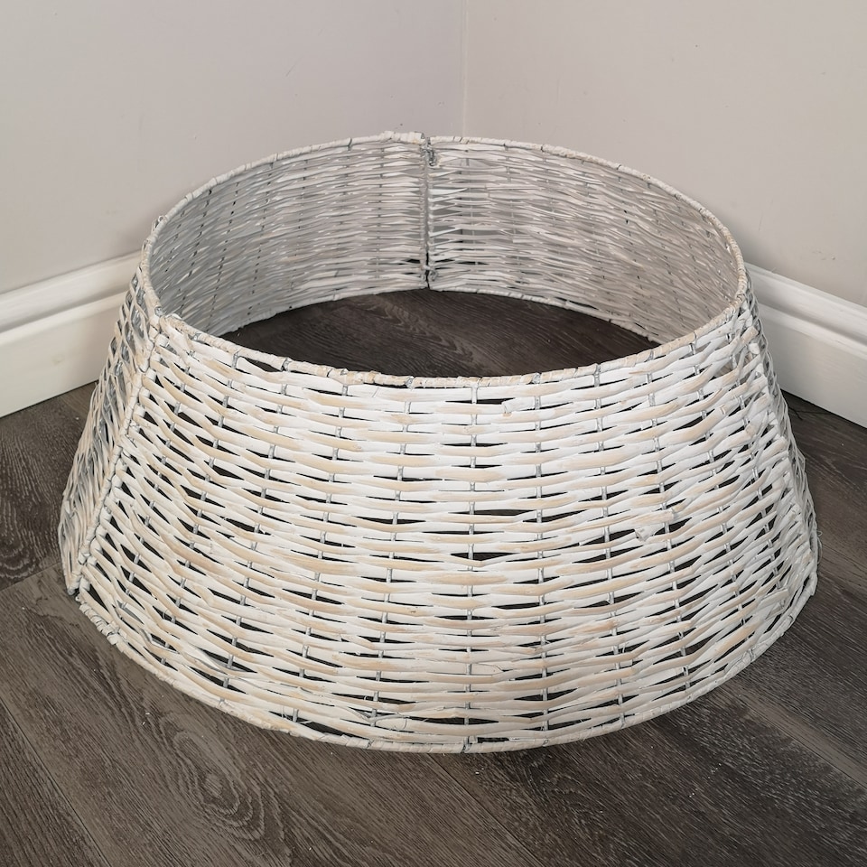 image 1 of 40/58cm Samuel Alexander KD Willow Christmas Tree Skirt Wicker Rattan- Medium White Wash