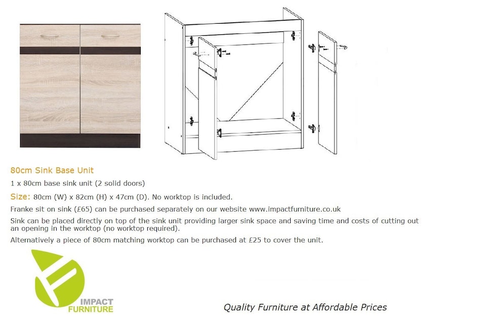 image 1 of Under Sink Kitchen Cabinet Small 800mm Unit Freestanding Base Cupboard Sonoma Oak And Wenge Junona