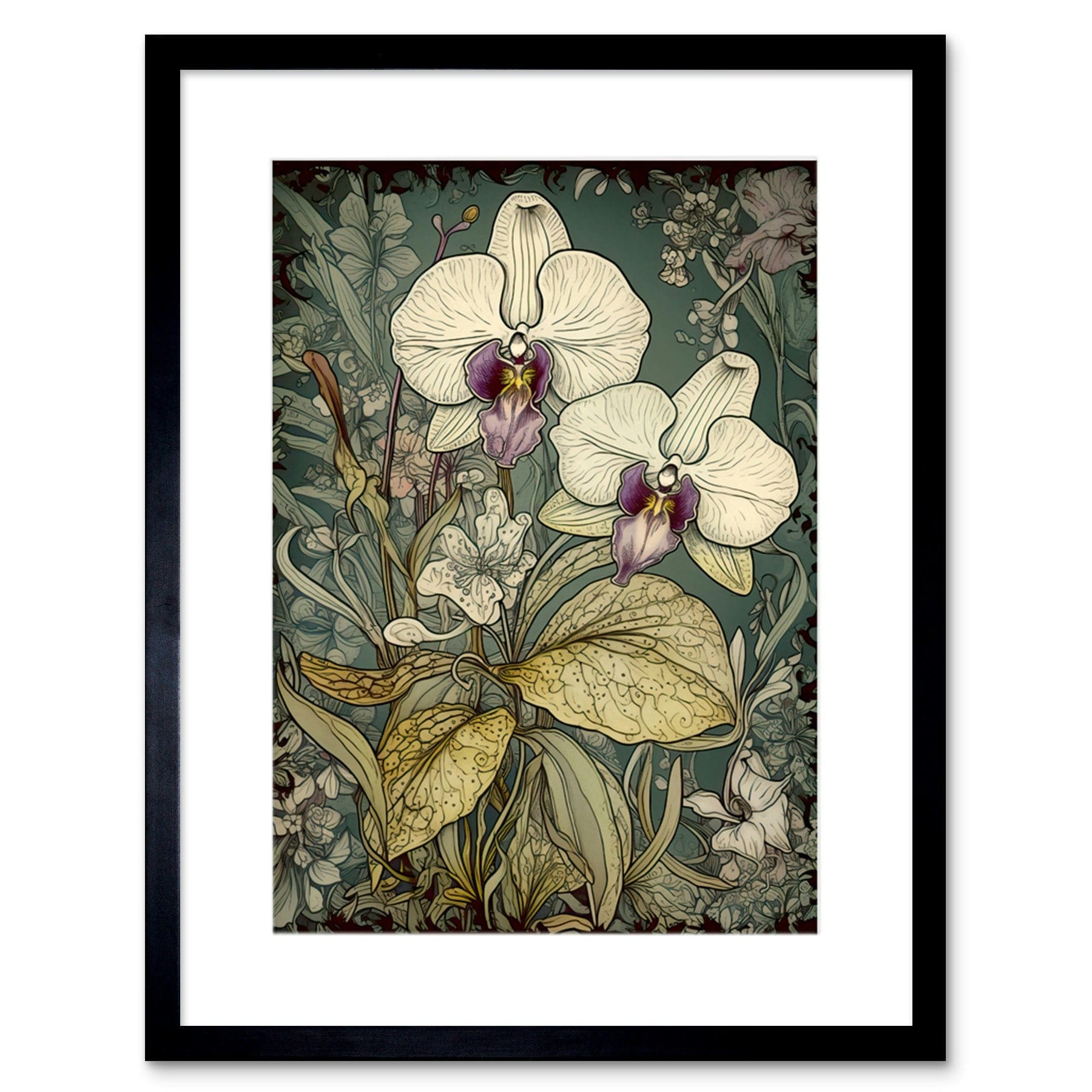 Orchid GALLERY MADE IN KOREA 絵画　アート　壁掛け William Morris Style White Purple Orchid 9x7