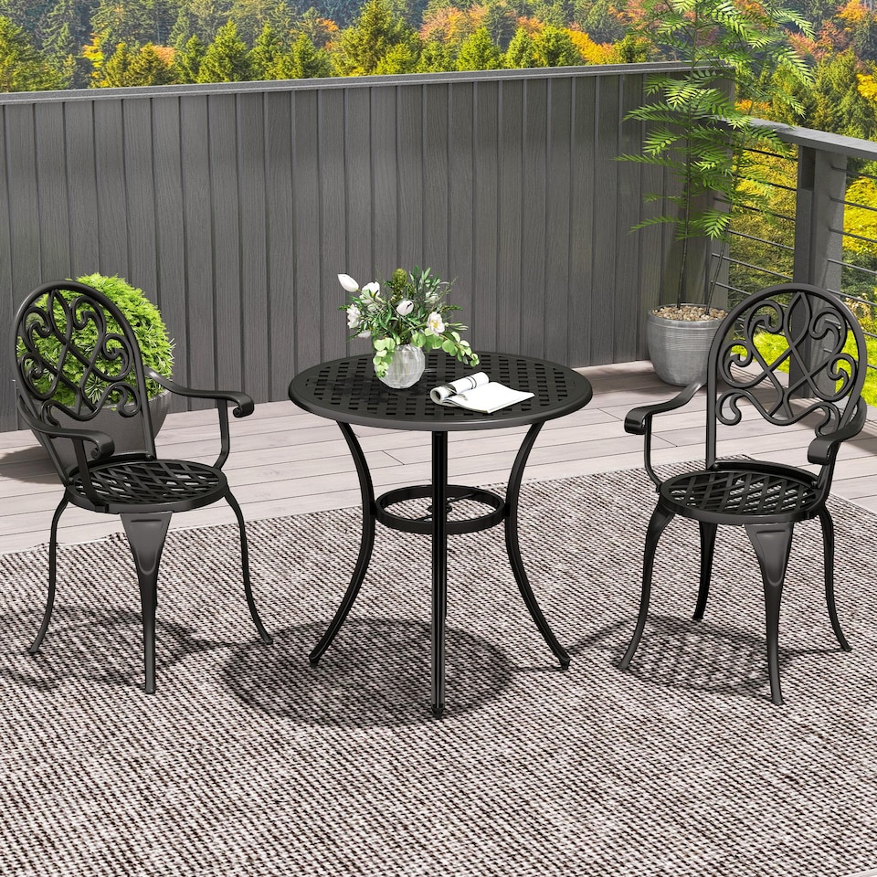 image 1 of Outsunny 3PCs Bistro Set, Aluminium Garden Table and Chairs Black