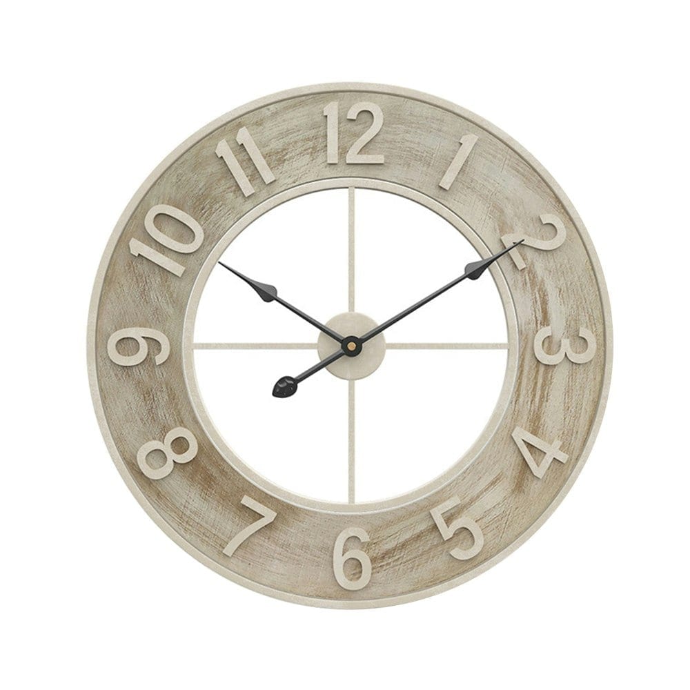 Living and Home Round Wood Grain Metal Wall Clock