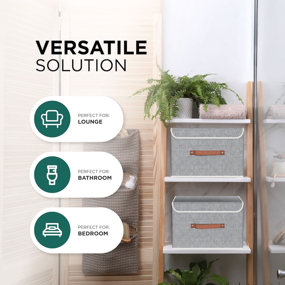 image 1 of DMD 5-Pack Collapsible Storage Boxes with Lids, Stackable Fabric Storage Cubes | Grey