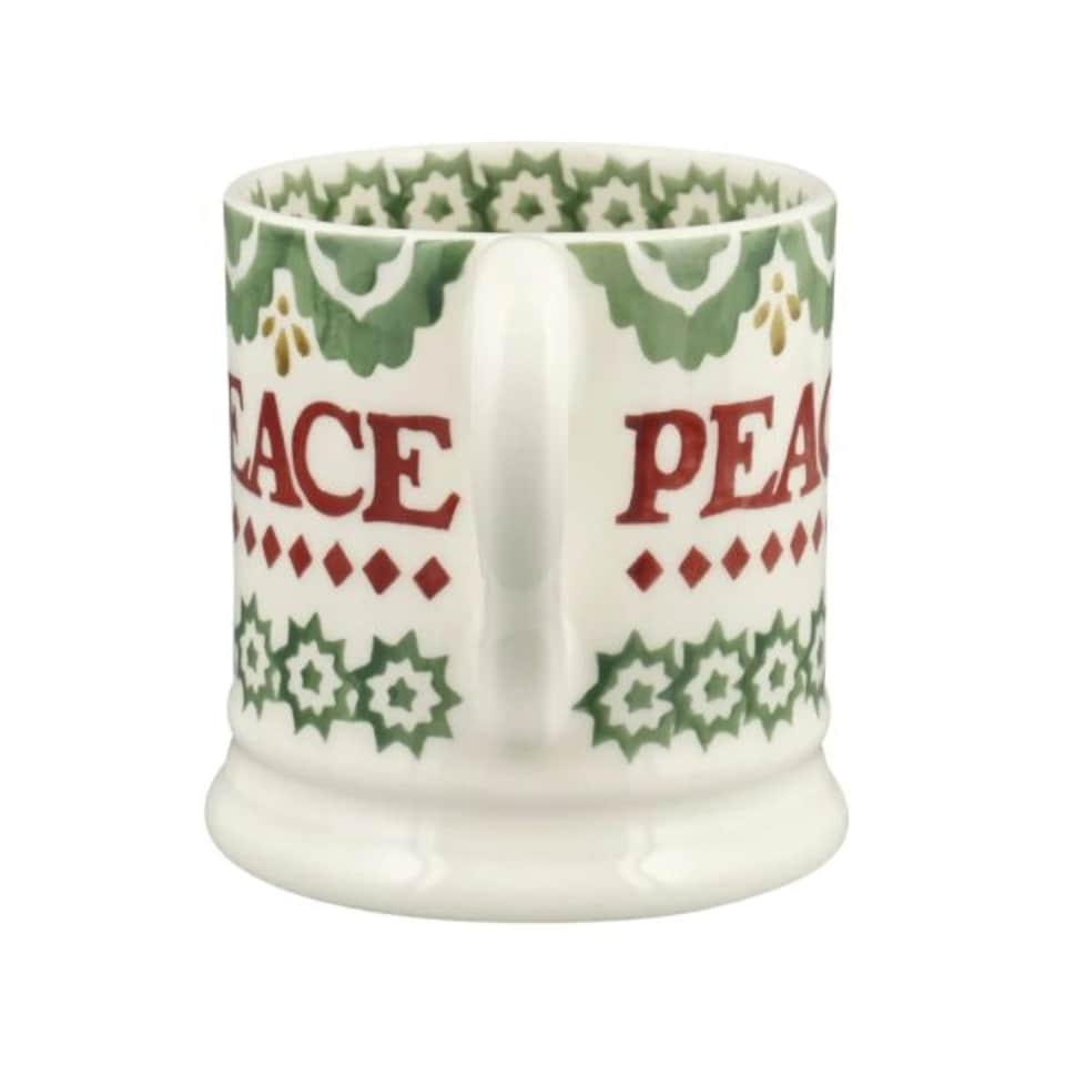 image 1 of Mug Set: 2 x 300ml Emma Bridgewater Christmas Peace & Love Set, Set Of 2 Half Pint Mugs, Ceramic White