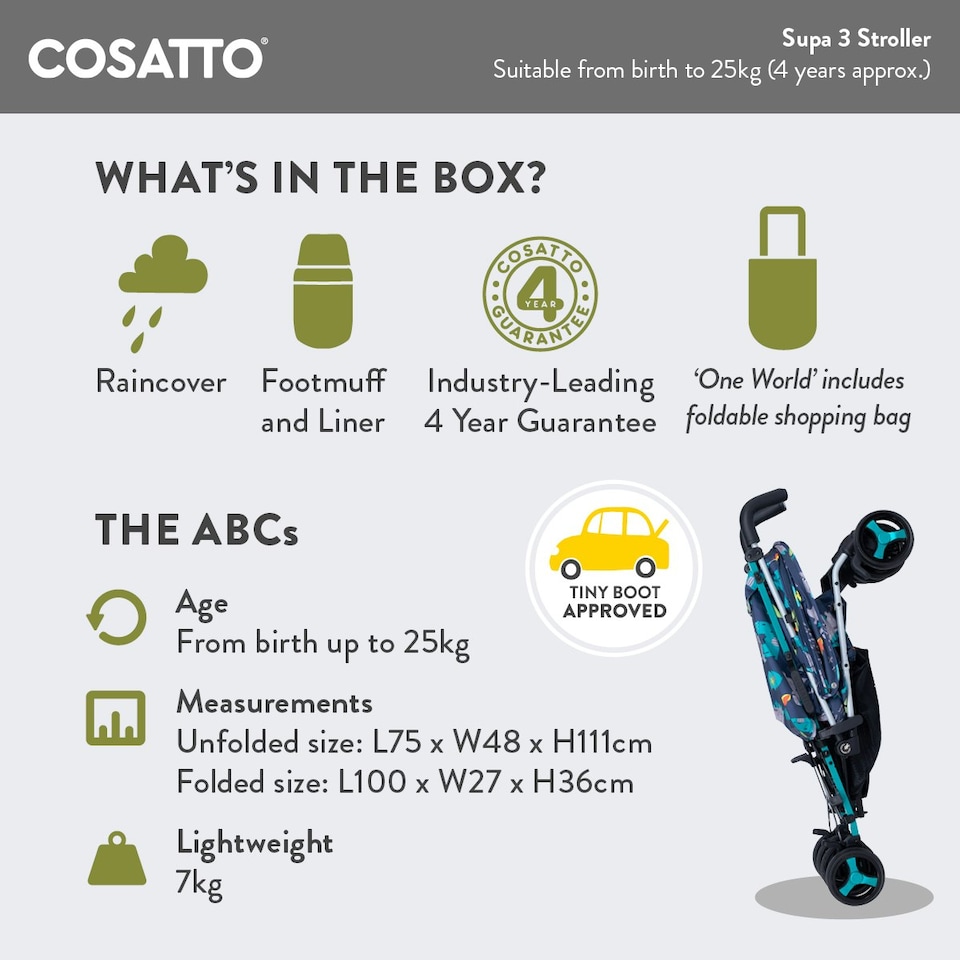 image 1 of Cosatto Supa 3 Stroller - Birth - 25kg, Compact Fold & Free Footmuff (Silhouette)