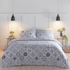 Portfolio Home Porto Geometric Bohemian Soft Bedding Duvet Cover Set With Pillowcase | Blue | Double