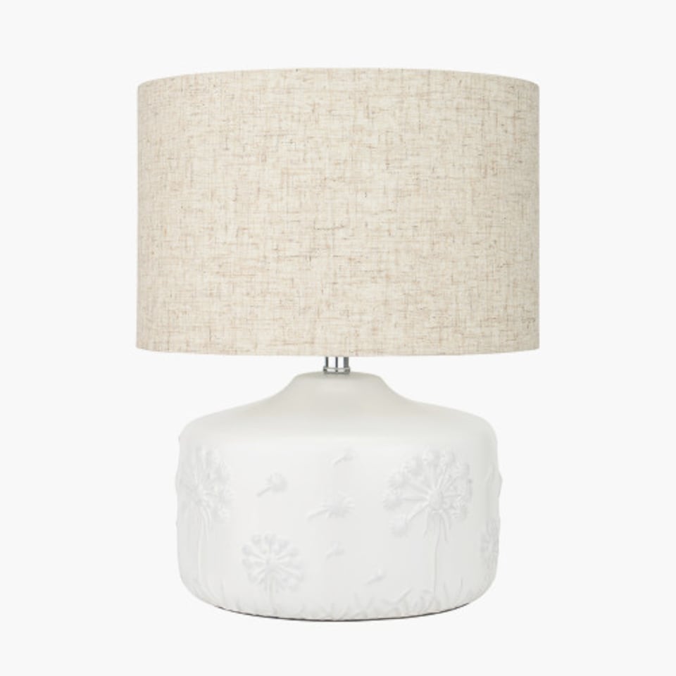 image 1 of Dandelion Flowers White Small Floral Ceramic Table Lamp | White | White | 1