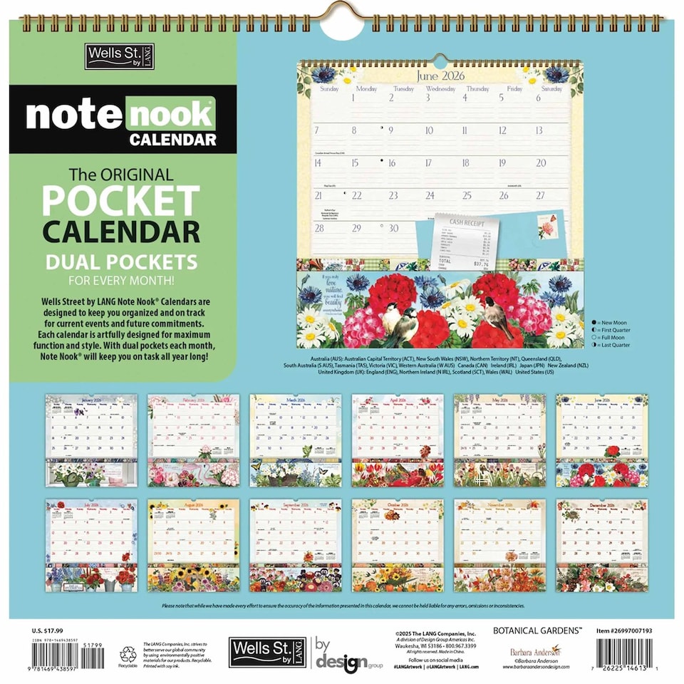 image 1 of Botanical Garden Note Nook Calendar 2026, Wall Calendars, Month To View, Lifestyle, Gift