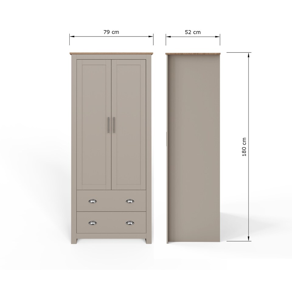 image 1 of Lancaster 2 Door 2 Drawer Wardrobe | Grey | Grey