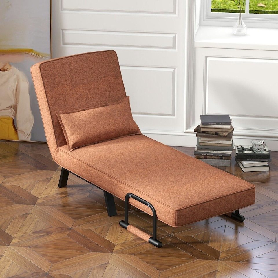 image 1 of COSTWAY Convertible Single Folding Sofa Bed Sleep Chair Brown Brown