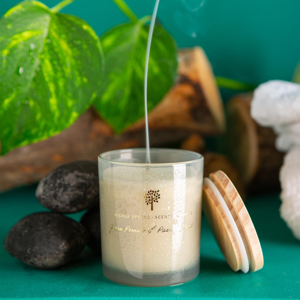 image 1 of Nicola Spring Soy Wax Scented Candles - 130g - Green Pomelo & Passion Fruit - Pack of 3 | Grey | Grey