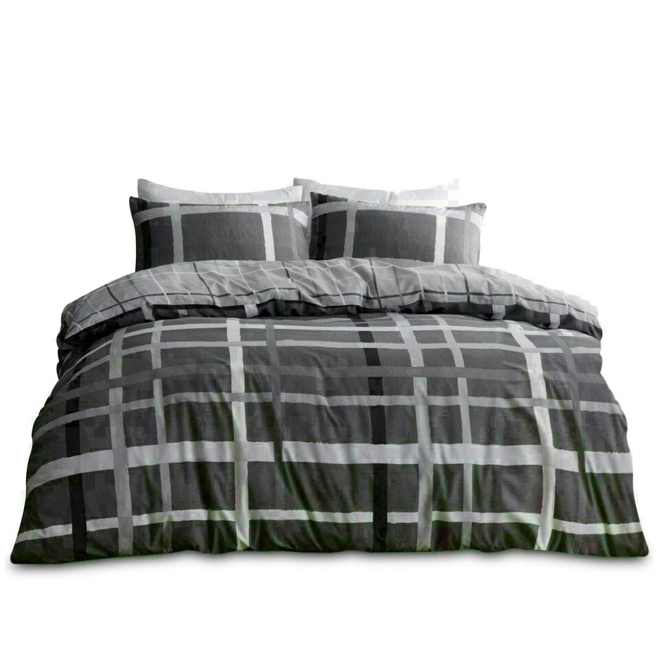 image 1 of Happy Daze Printed Duvet Cover Set Reversible Polycotton Beddings Grey | Single