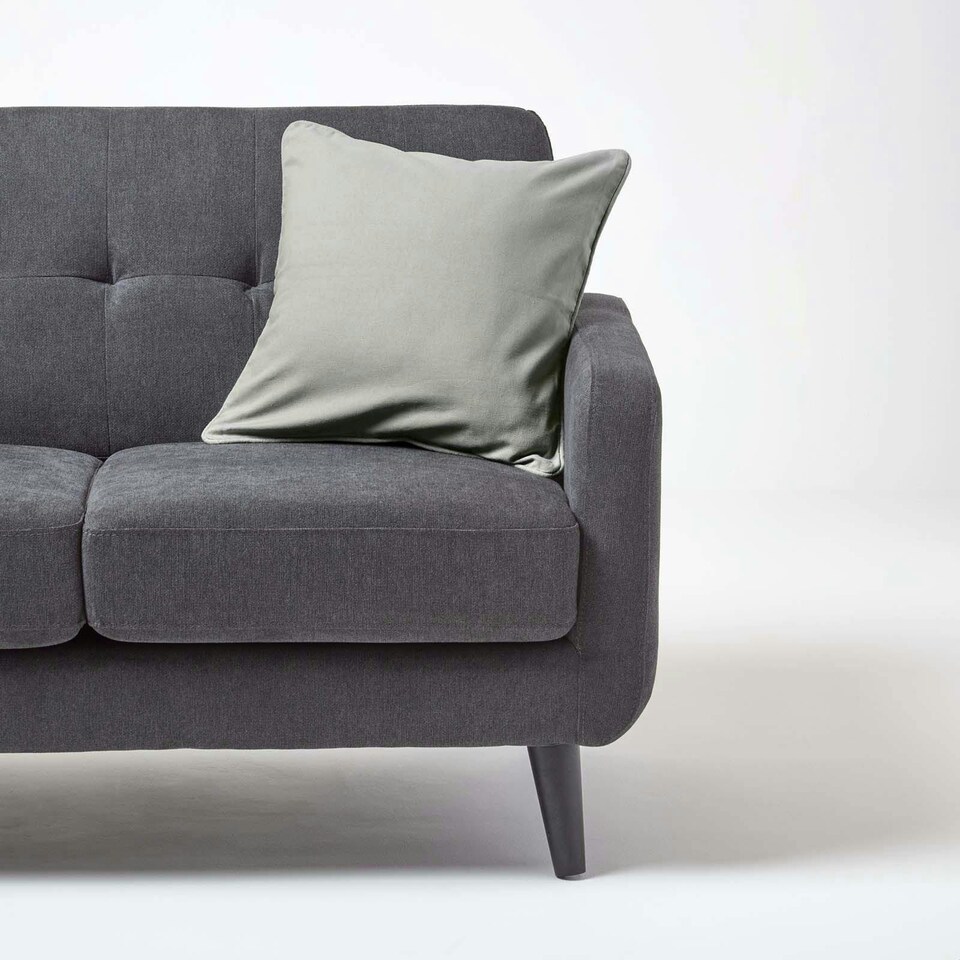 image 1 of Homescapes Cotton Plain Grey Cushion Cover - 30 x 30 cm | Grey | Grey | 30 x 30 cm