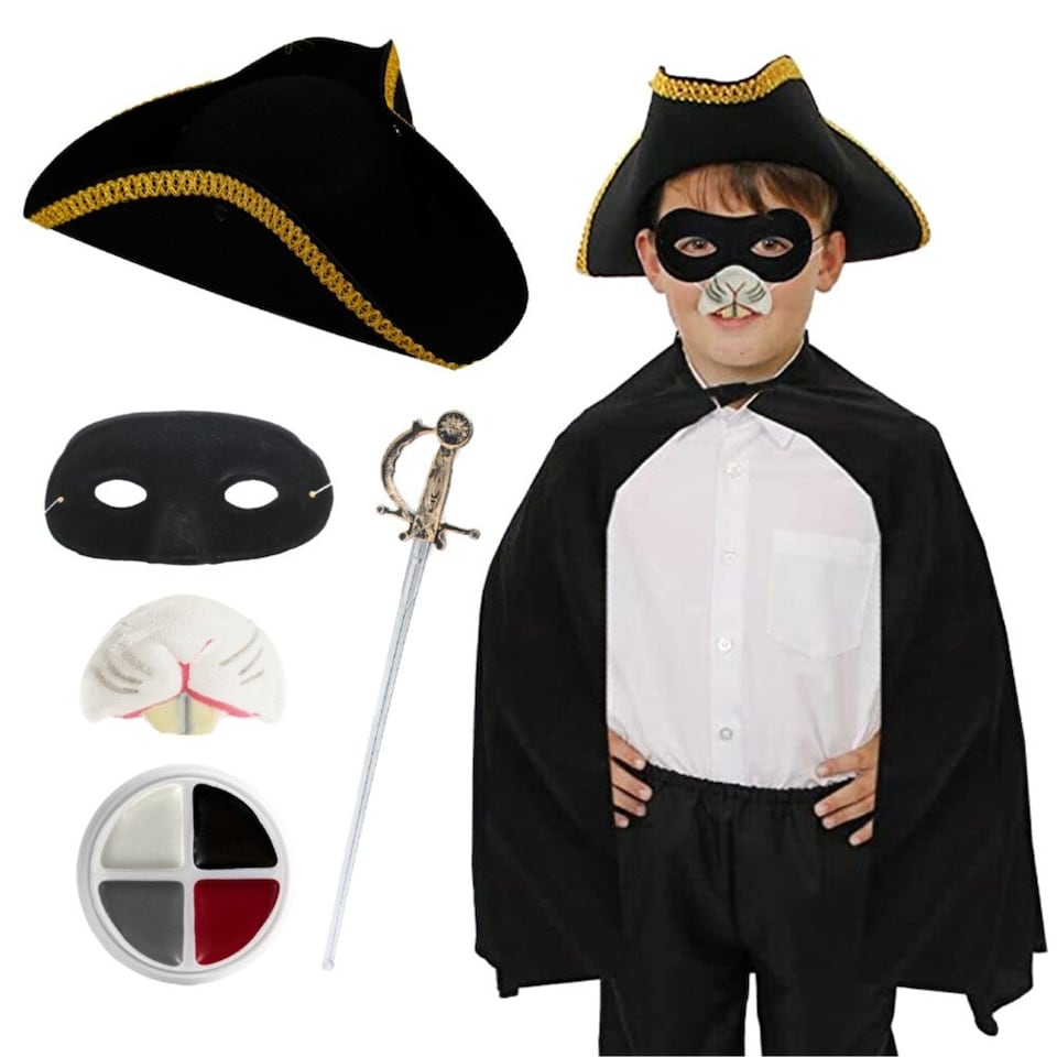 image 1 of Highway Rodent Costume - Hat, Cape, Nose, Mask, Sword & Face Paint Black | One Size