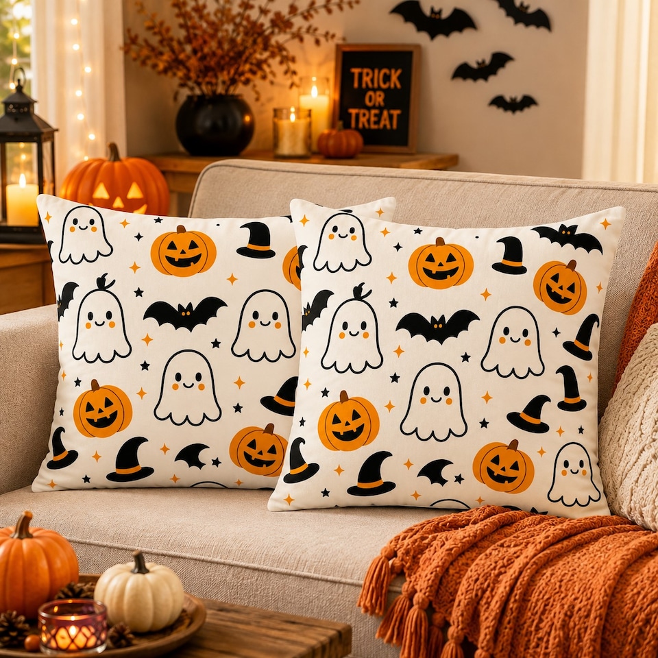 image 1 of Covers&All Halloween Decorative Square Throw Pillow Set of 2 with Inserts & Covers Accent Pillows for Sofa, Couch & Home Décor, Square 16 in x 16 in