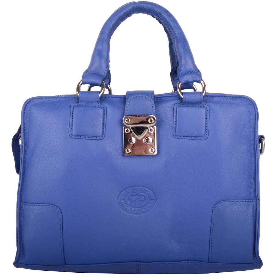 image 1 of London Leathergoods Womens Soft Premium Leather Hand Bag / Shoulder Bag with Detachable Strap | Blue | Periwinkle