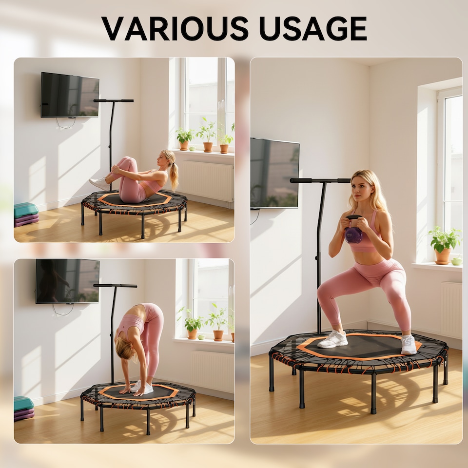 image 1 of HOMCOM Foldable Trampoline w/ Adjust Handle, Max Load 150 KG, Orange | Orange