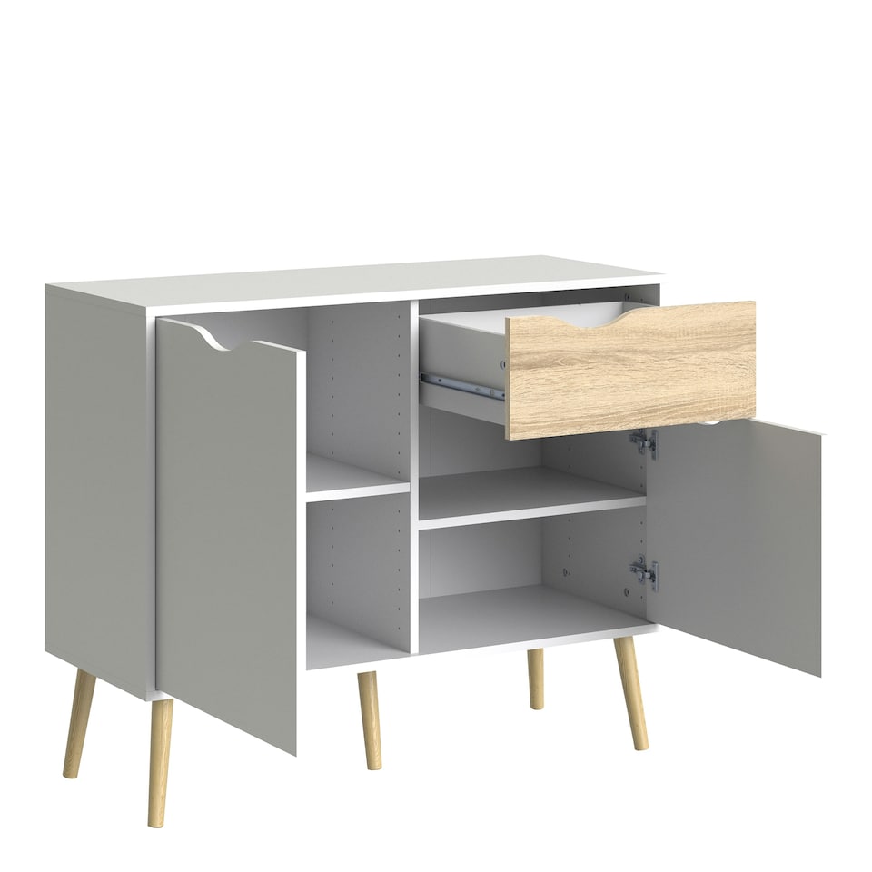 image 1 of Oslo Sideboard Small 1 Drawer 2 Doors in White and Oak