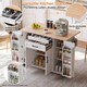 image 2 of VILUXE Mobile Kitchen Island with Foldable Worktop, Hidden Cutlery Drawer, Large Drawer, Adjustable Shelves, Door Racks, Towel Rack, Spice Rack and 5 Wheels, White and Natural Wood
