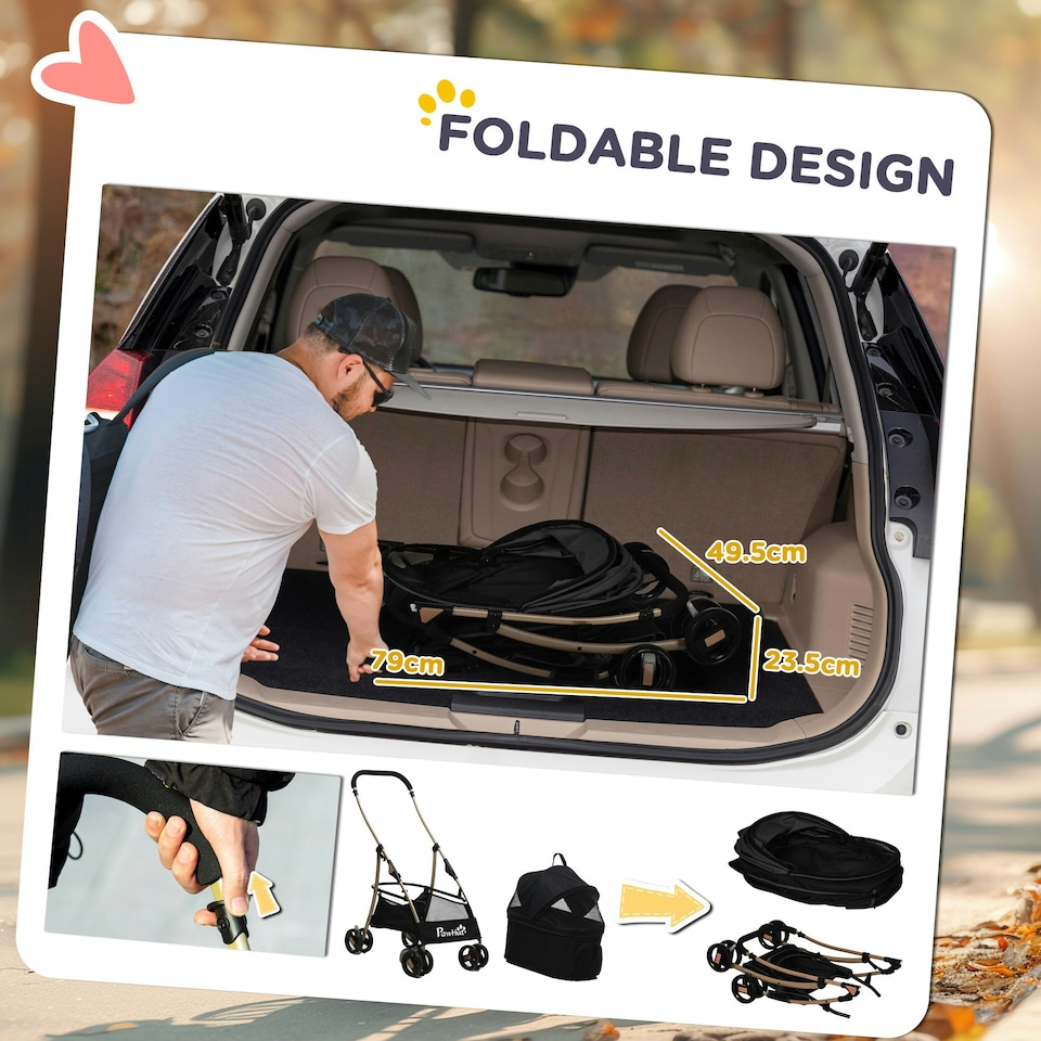 image 1 of PawHut 3 In 1 Pet Stroller, Detachable Dog Cat Travel Carriage - Black