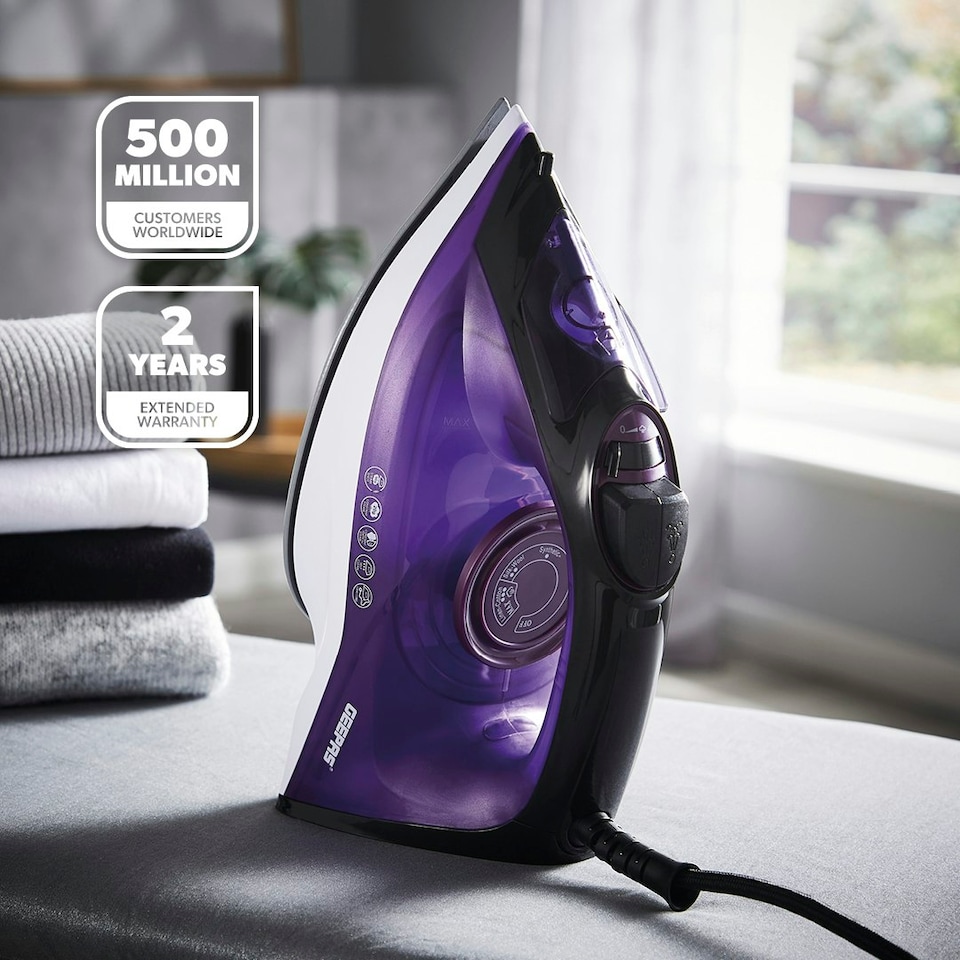 image 1 of GEEPAS Steam Iron | Clothes Dry & Steam Press, 2400W Purple