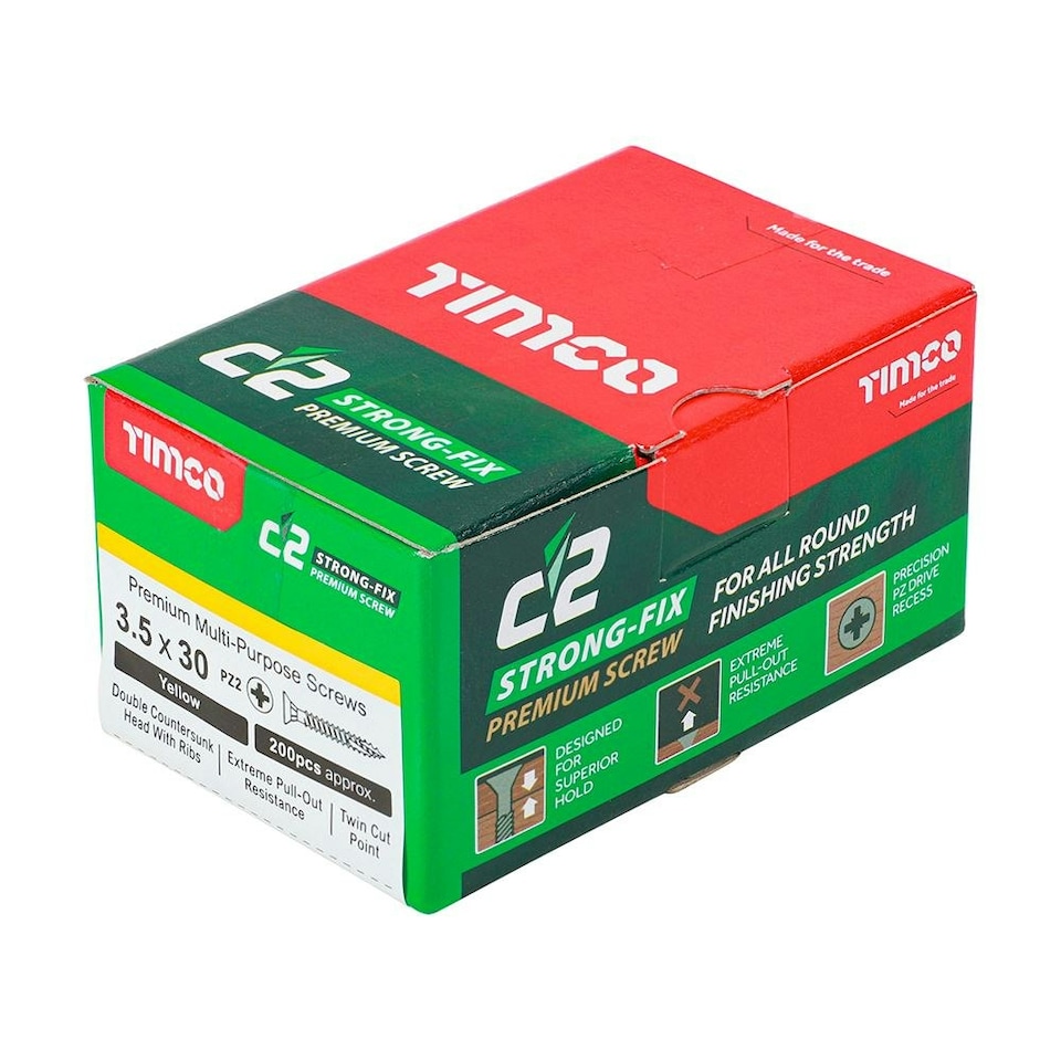 image 1 of Timco - C2 Strong-Fix Multi-Purpose Premium Screws - PZ - Double Countersunk - Yellow (Size 3.5 x 30 - 200 Pieces)