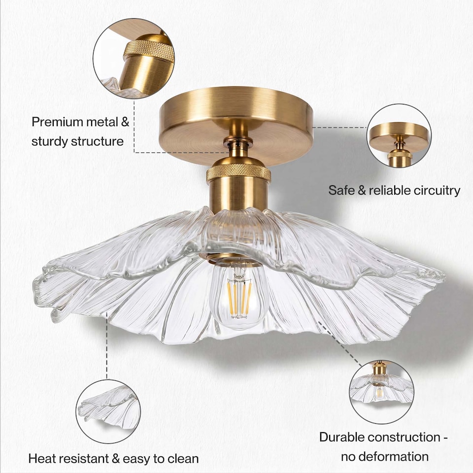 image 1 of Emitto Ceiling Light Flower Clear Glass Fixture Chandelier Flush Mount 2 PCS