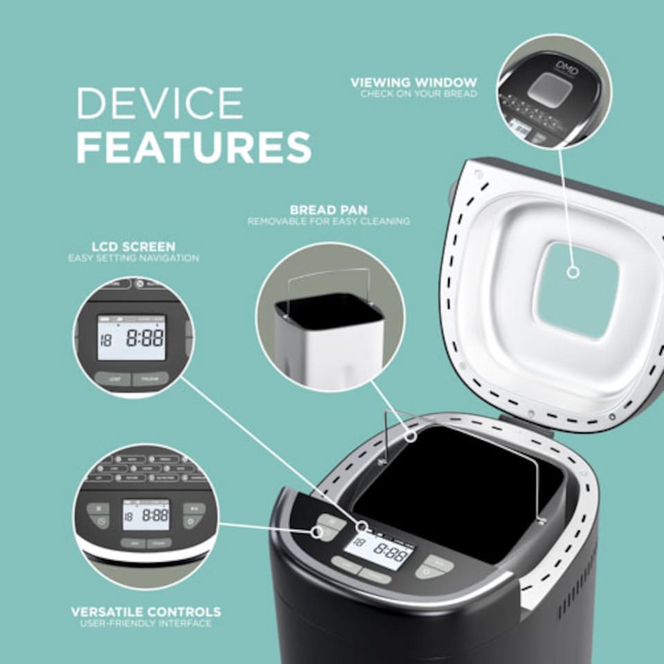 image 1 of DMD 17-in-1 Bread Maker, 2lb Bread Machine with 1 Hour Keep Warm, 13 Hour Delay Start, 3 Crust Shades & Colours