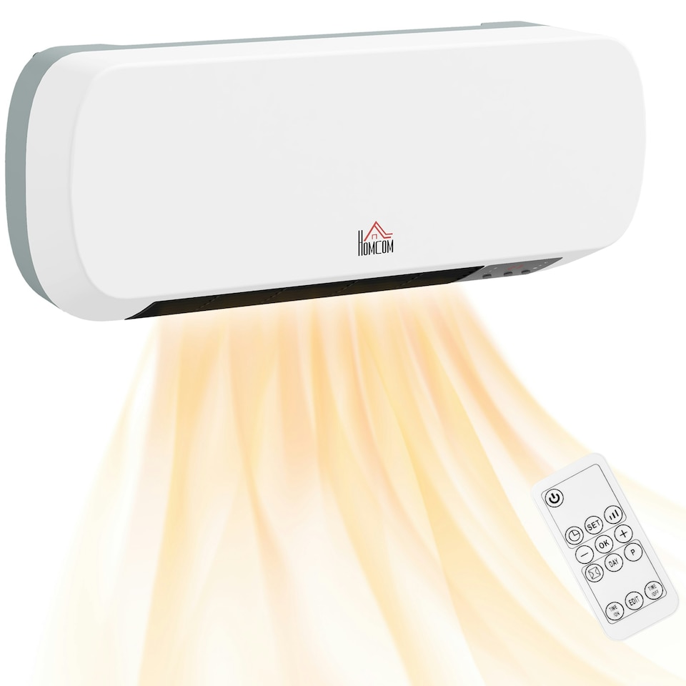 image 1 of HOMCOM Wall Mounted Electric Heater with Timer Overheat Protection White