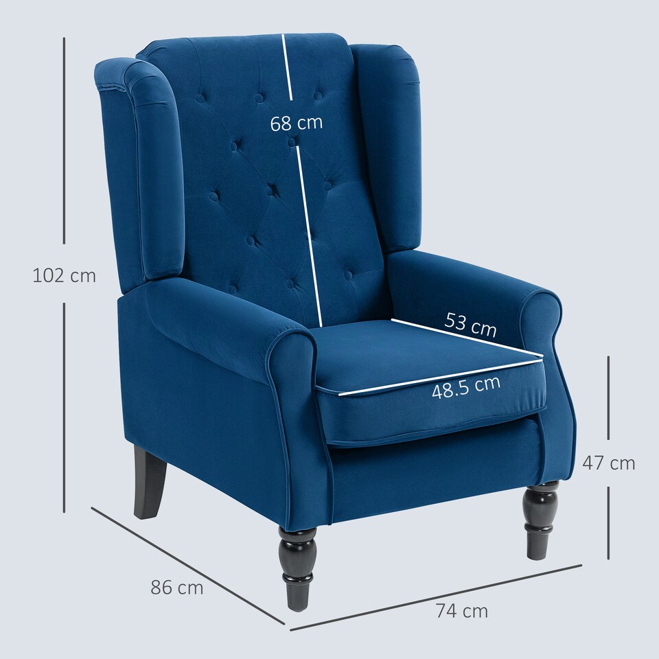 image 1 of HOMCOM Accent Armchair Home Furniture Retro Tufted Club Fabric Blue