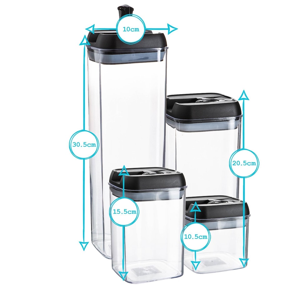 image 1 of Argon Tableware 5pc Food Storage Containers Set - Grey Airtight Plastic Storage Pantry Food Organiser with Flip Lock Lid 4 Sizes