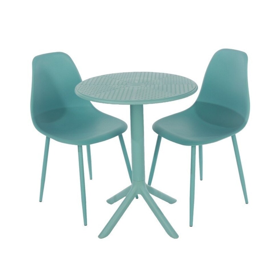 image 1 of Rimini Cala Outdoor Grade Bistro Table and 2 Chair Set - Plastic/Metal - L60 x W60 x H82 cm - Sky Blue - Partially Assembled