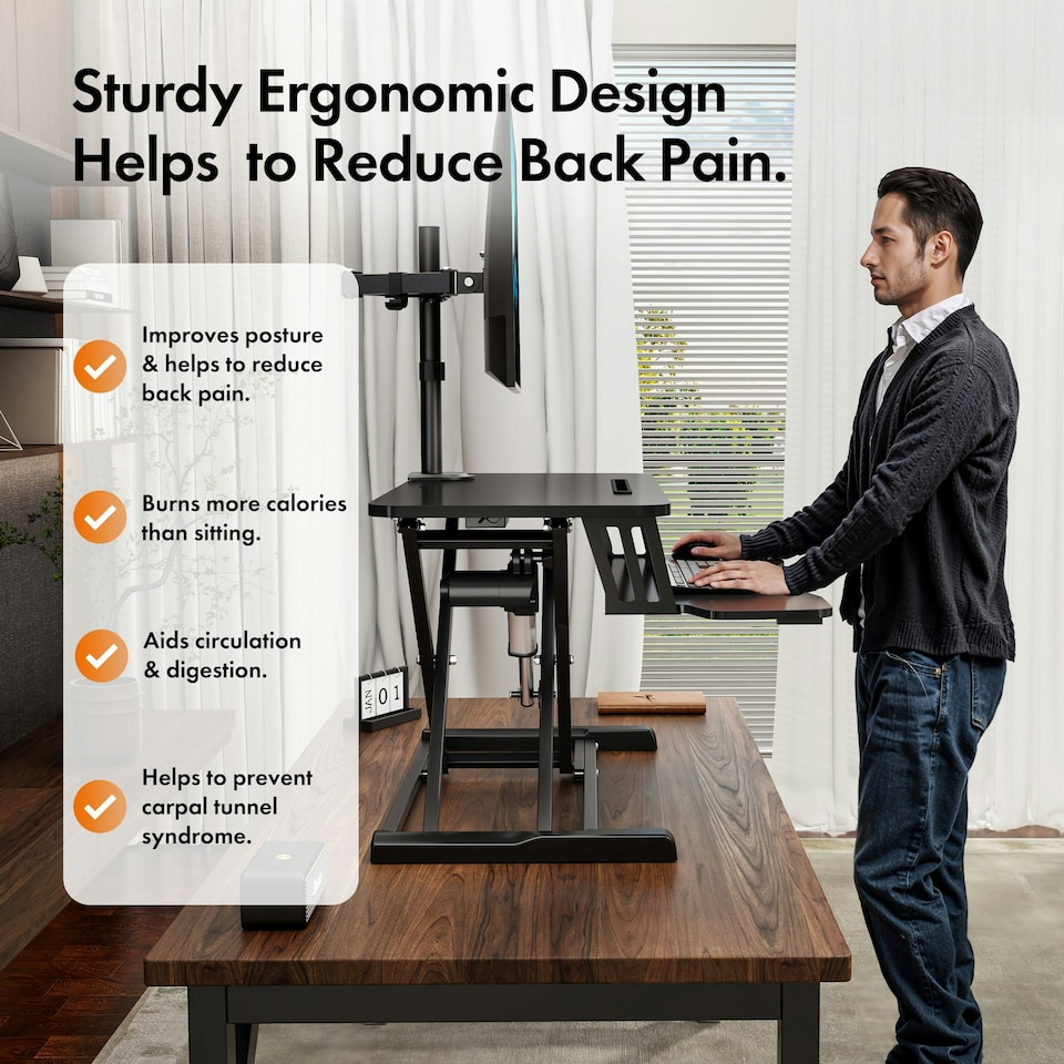 image 1 of VonHaus Height Adjustable Electric Standing Desk Converter, 80cm Length