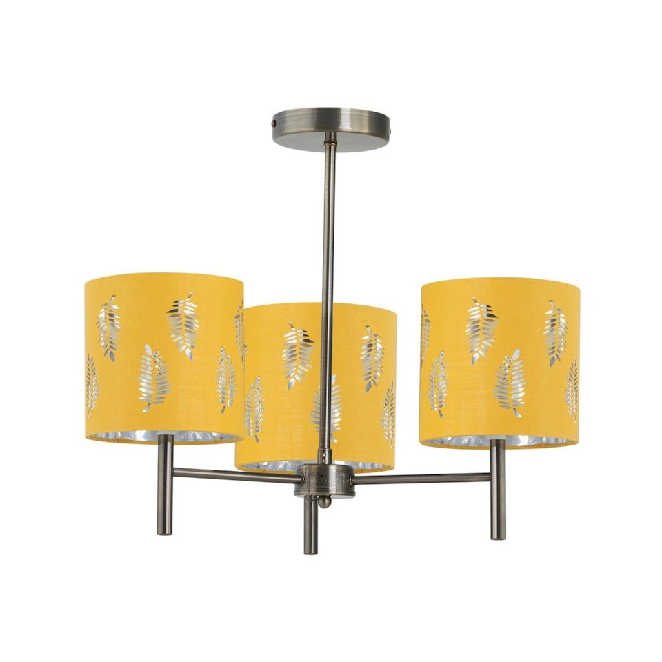 image 1 of Brea - Antique Brass 3 Light Fitting with Ochre Fern Shades Bronze | Yellow