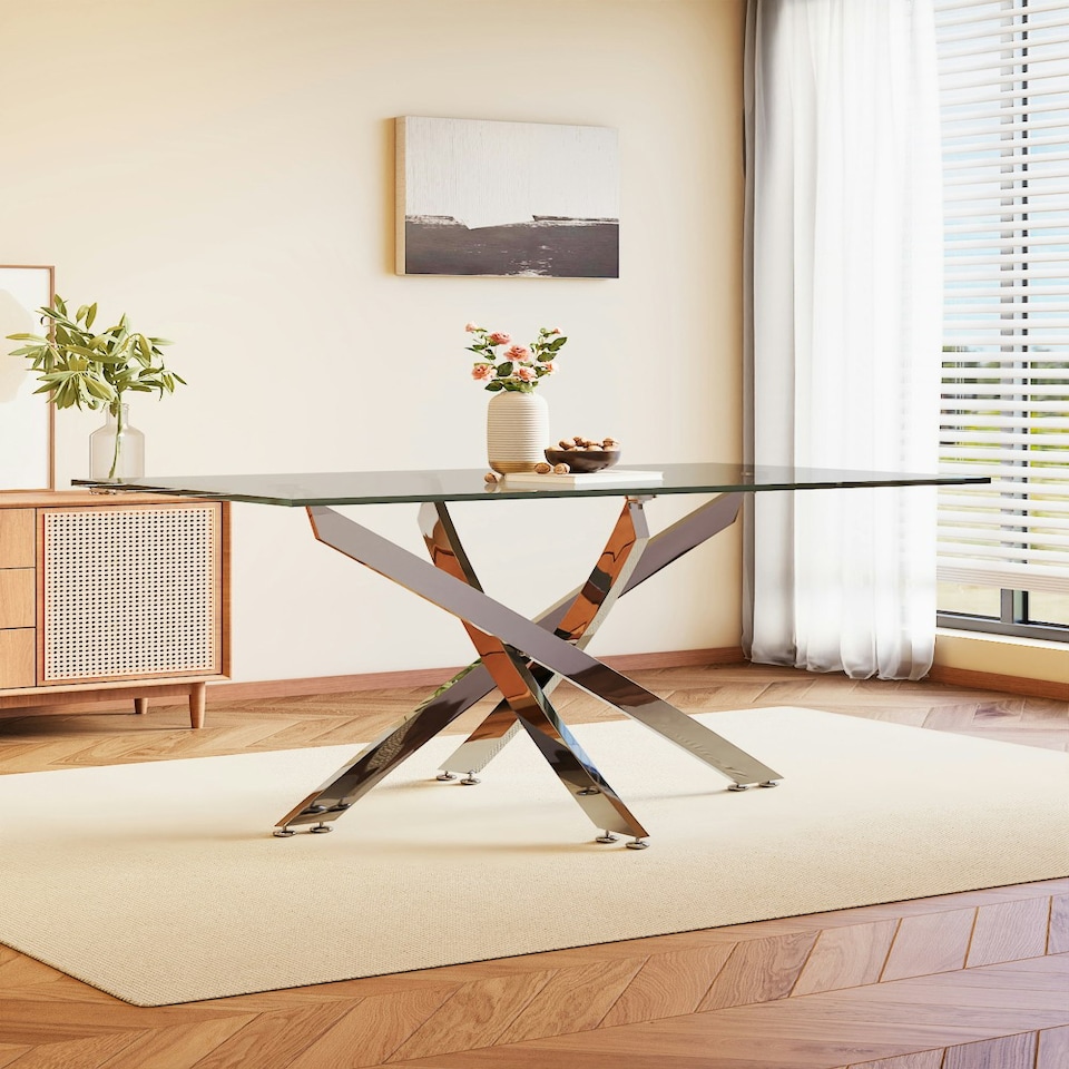 image 1 of Living and Home Modern Tempered Glass Dining Table